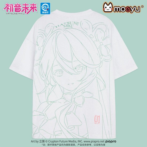 Vocaloid Hatsune Miku Summer Blossom Moeyu Miku Merch White Round Neck T-Shirt